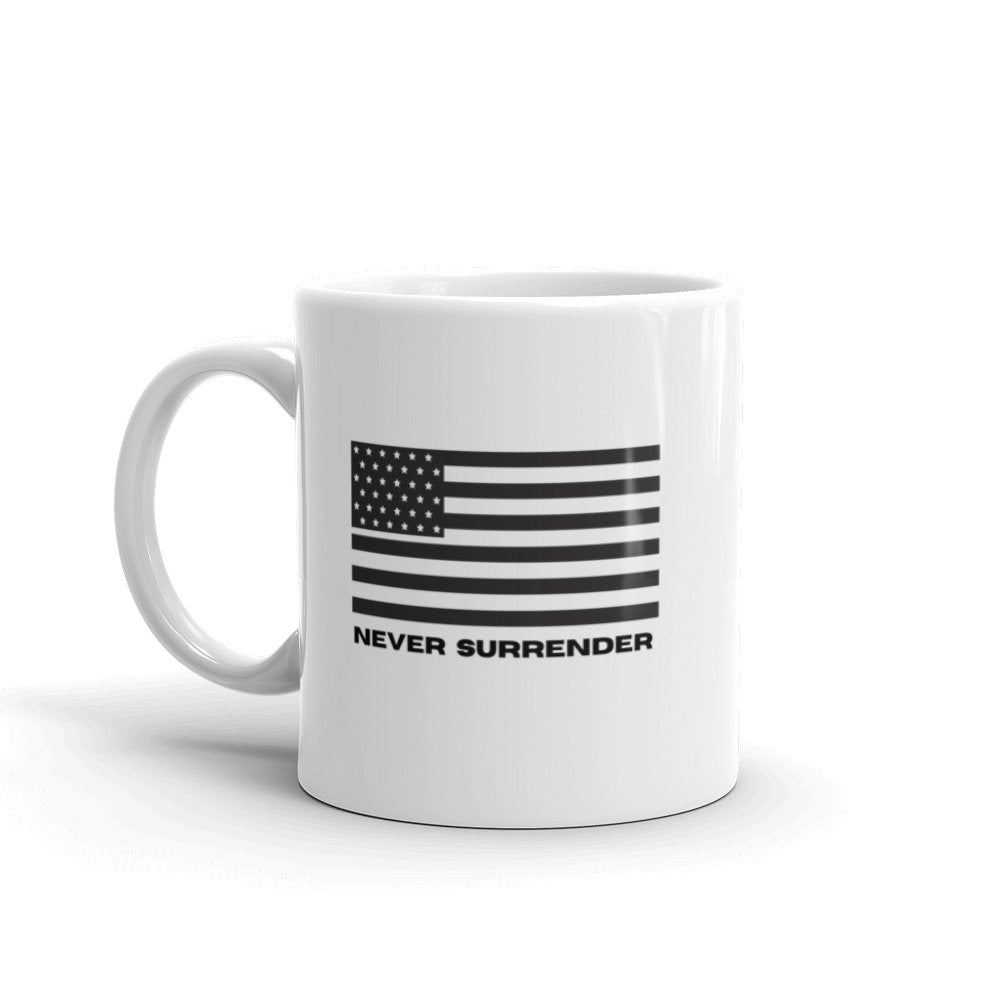 Cup of Never Surrender on a Blistery Morning mug
