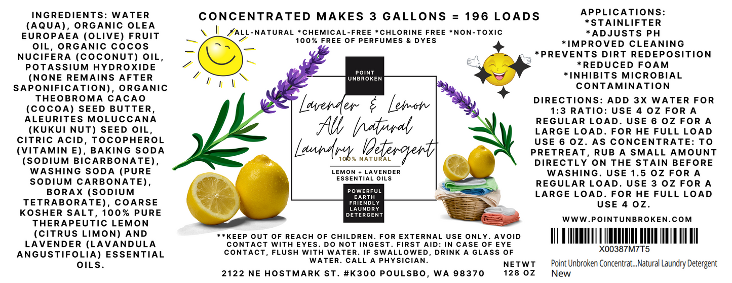 128 oz Concentrated Lavender & Lemon All Natural Laundry Detergent