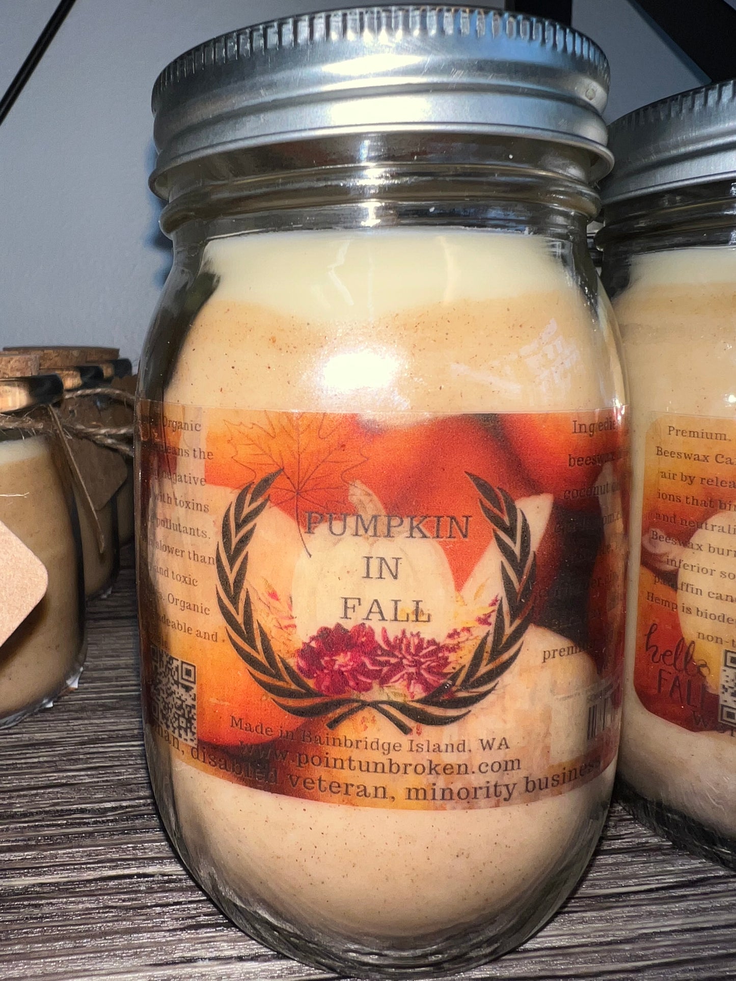 Pumpkin Pie Candle- 100% Beeswax, Organic Hemp Wick, and 100% Organic Fall Spices