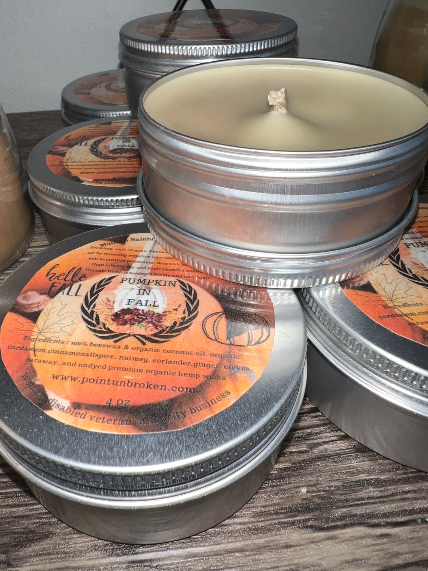 Pumpkin Pie Candle- 100% Beeswax, Organic Hemp Wick, and 100% Organic Fall Spices